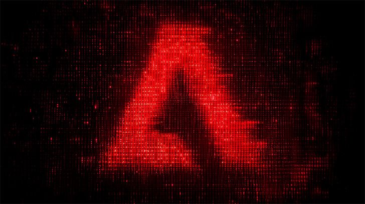 Red Adobe mark made of glowing dots on a black background