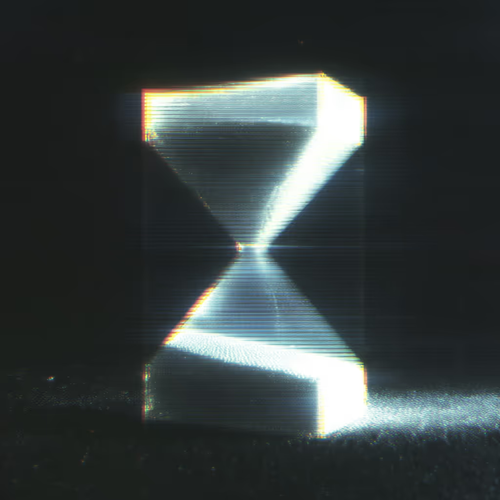 Glowing glass hourglass with a glitch effect
